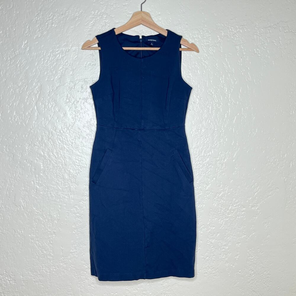 Lands' End Women's Navy‎ Blue Sheath Ponte Knit Sleeveless Dress Size 4